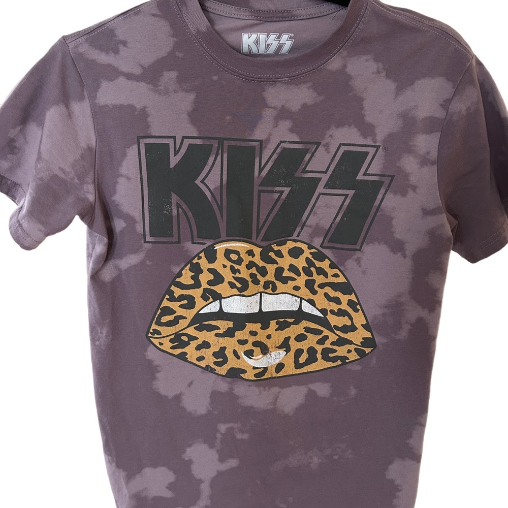 Kiss Kids T-Shirt - Purple and Black with Leopard Graphic